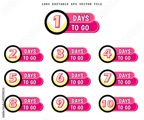 number 1,2,3,4,5,6,7,8,9 of days left days to go collection badges sale landing page banner vector illustrator