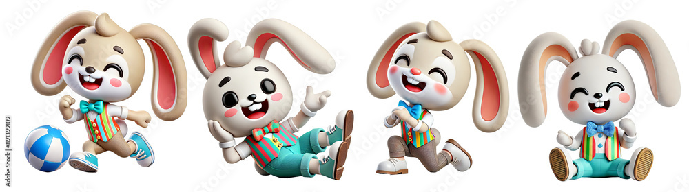 Cartoon Rabbits Playing 3D cut out dicut PNG on transparent Cartoon Rabbits Playing 3D cut out dicut PNG on transparent