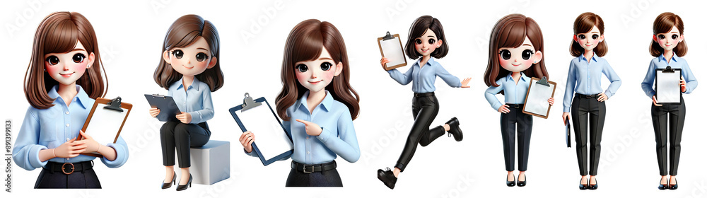Cartoon Girl with Clipboard businesswoman 3D cut out dicut PNG on transparent Cartoon Girl with Clipboard businesswoman 3D cut out dicut PNG on transparent