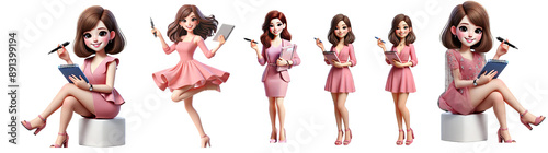 Cartoon Girl in Pink 3D cut out dicut PNG on transparent