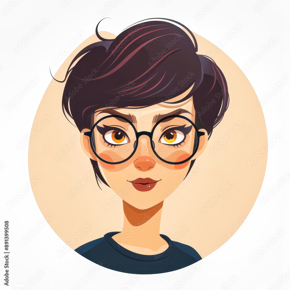 A Portrait of a Young Woman With Freckles and Round Glasses A Portrait of a Young Woman With Freckles and Round Glasses