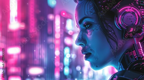 Cyberpunk Woman in Neon City