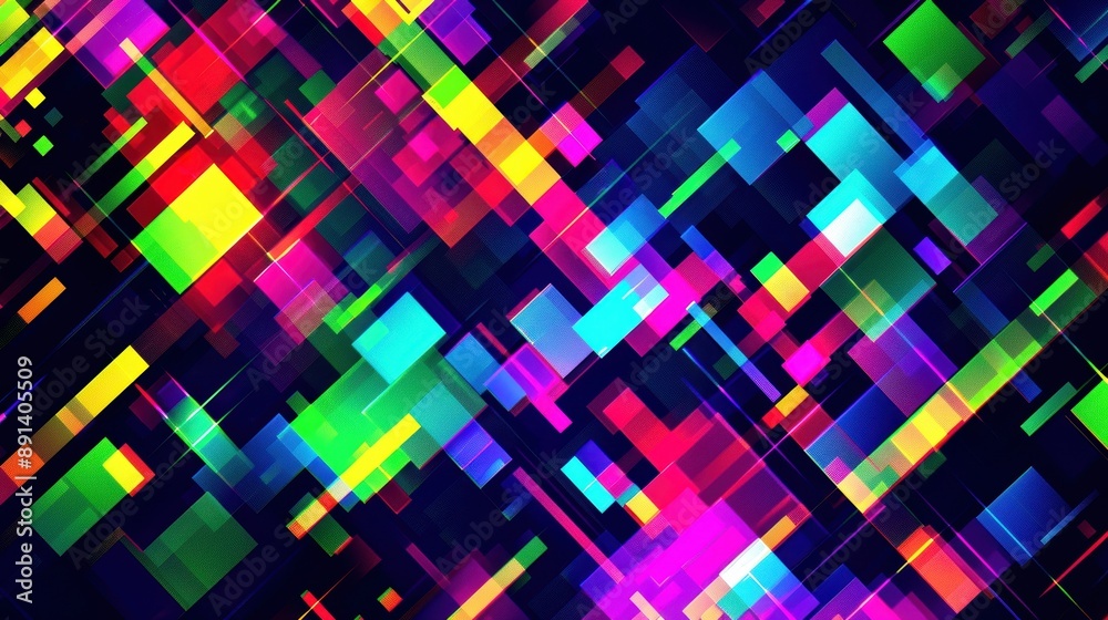 A colorful geometric abstract digital art piece with vibrant squares and rectangles. The vivid colors and dynamic shapes create a lively and modern aesthetic. A colorful geometric abstract digital art piece with vibrant squares and rectangles. The vivid colors and dynamic shapes create a lively and modern aesthetic.