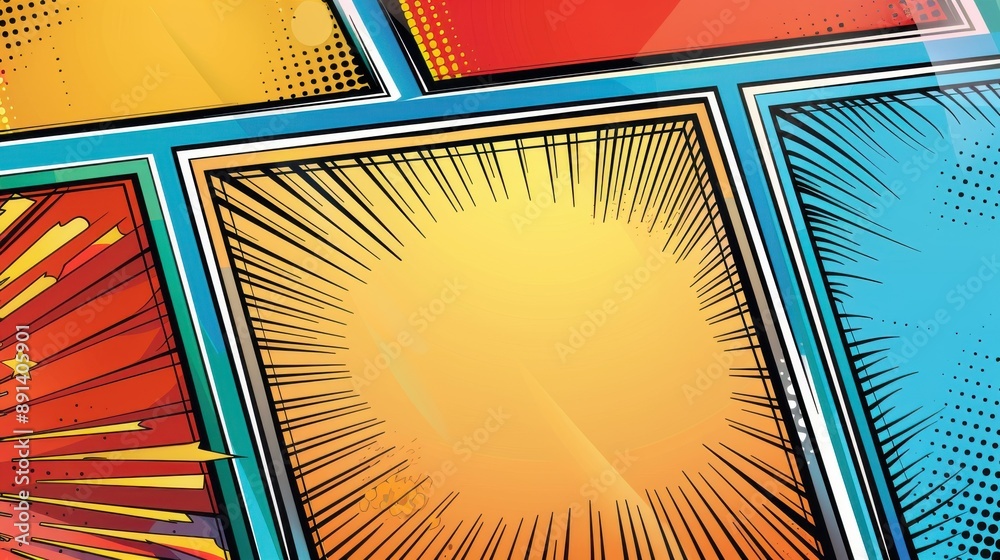 Fototapeta premium Colorful Comic Book Background Sunburst