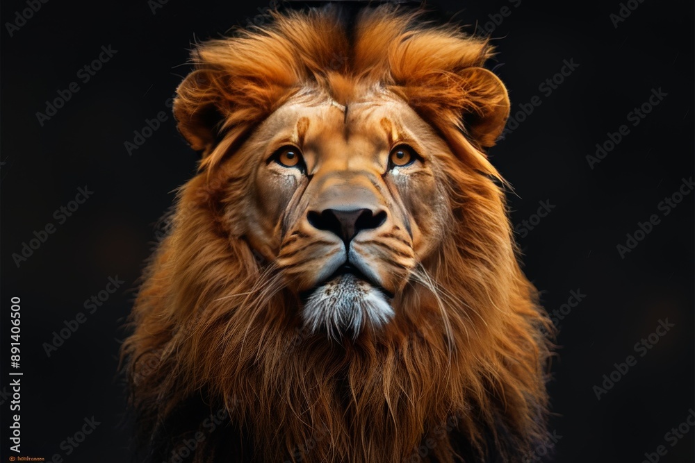Fototapeta premium Lion portrait on black background.