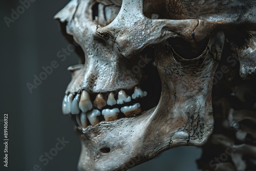 Close-Up of a Human Skull with Detailed Teeth Structure
