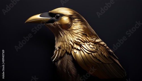 Illustrate a logo of a golden crow in a silhouette style. photo