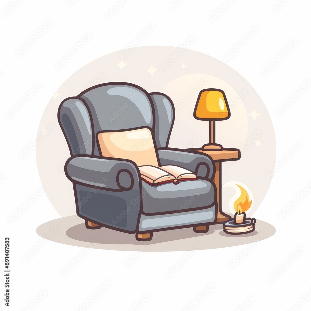 A chair with a book on it and a candle on the floor A chair with a book on it and a candle on the floor