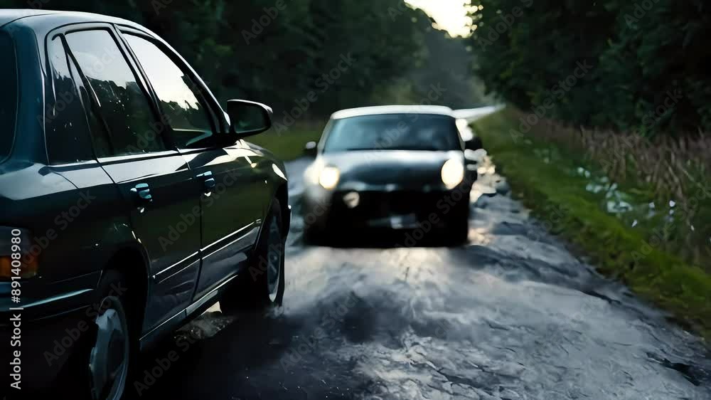 car in the rain, car driving in rain on a wet road car in the rain, car driving in rain on a wet road