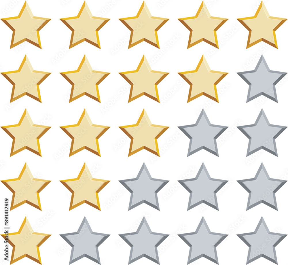 Customer experience from 1 to 5 gold stars satisfaction rating. Gold stars set on transparent background. Vector icons for mobile apps, UI and web design, EPS10 Customer experience from 1 to 5 gold stars satisfaction rating. Gold stars set on transparent background. Vector icons for mobile apps, UI and web design, EPS10