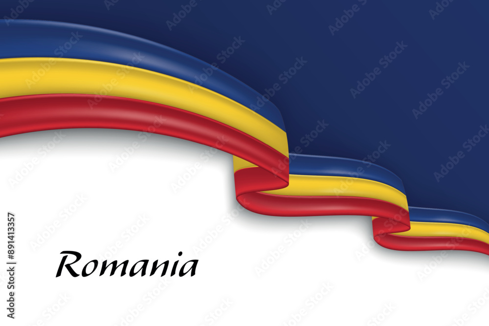 Fototapeta premium Waving ribbon with flag of Romania