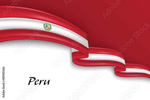 Waving ribbon with flag of Peru