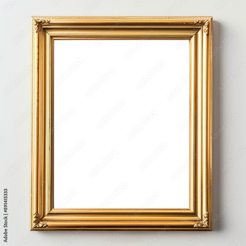 Simple plain modern thin gold picture frame, blank inside background Simple plain modern thin gold picture frame, blank inside background