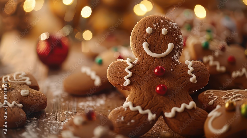 charming gingerbread man cookies with festive decorations soft focus twinkling lights in background warm inviting holiday scene charming gingerbread man cookies with festive decorations soft focus twinkling lights in background warm inviting holiday scene