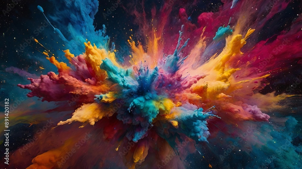 Colorful Paint Explosion in a Starry Night Sky Colorful Paint Explosion in a Starry Night Sky