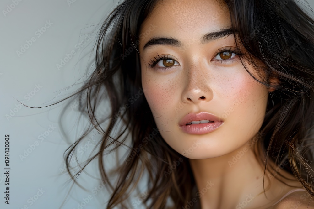 Captivating Portrait of a Young Woman with Natural Beauty and Flowing Hair Captivating Portrait of a Young Woman with Natural Beauty and Flowing Hair