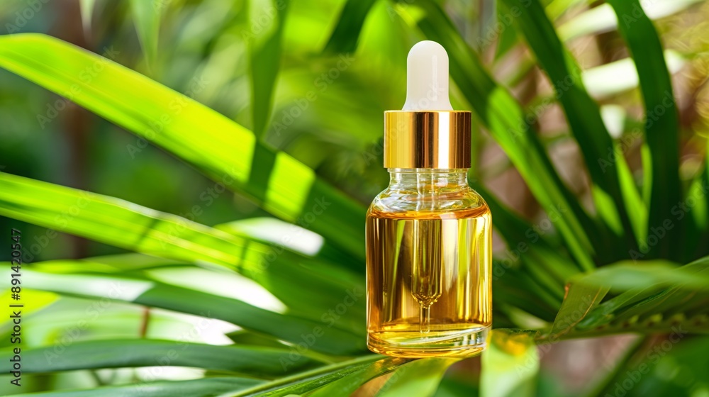 a dropper bottle with golden oil. a dropper bottle with golden oil.
