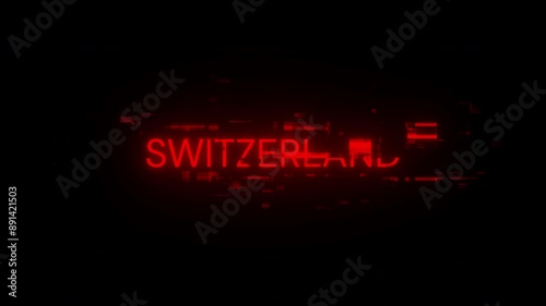 Switzerland text with screen effects of technological failures. Spectacular screen glitch with various kinds of interference. Looped
