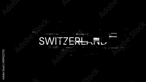 Switzerland text with screen effects of technological failures. Spectacular screen glitch with various kinds of interference. Looped
