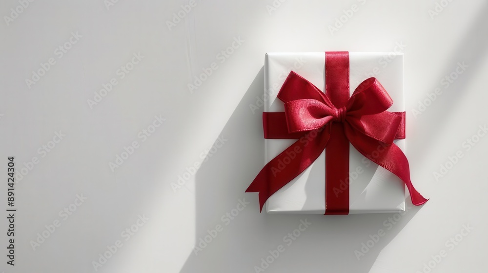 elegant gift box wrapped in lustrous red ribbon soft shadows enhancing texture minimalist composition on clean white background elegant gift box wrapped in lustrous red ribbon soft shadows enhancing texture minimalist composition on clean white background
