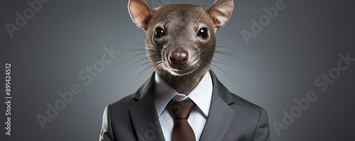 A Brown Fossa In A Suit Looks Directly At The Camera photo