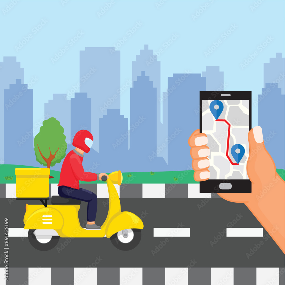 concept illustration of an order being delivered to its destination, flat style concept illustration. concept illustration of an order being delivered to its destination, flat style concept illustration.