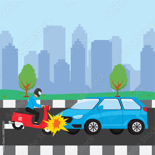 Car and motorbike accident concept illustration.flat style vector illustration.