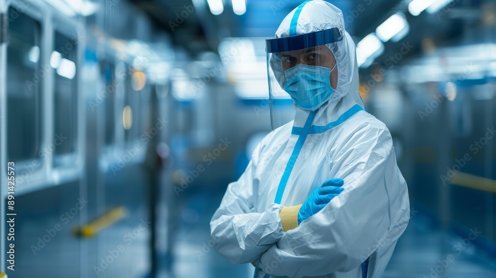 Man in Hazmat Suit Standing in Lab