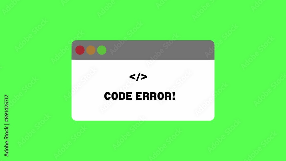 Animated pop up box appearing on screen. „Code error“ text and html ...
