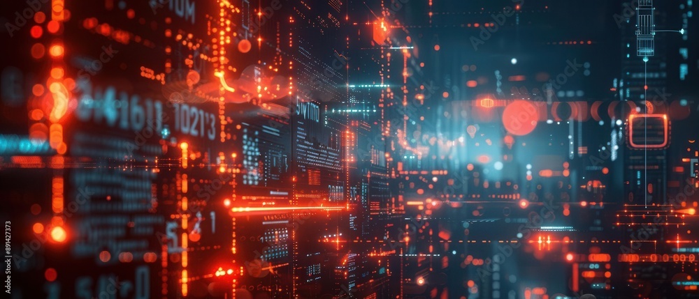 Naklejka premium Digital foreclosure notice in a futuristic neighborhood, bankruptcy impact