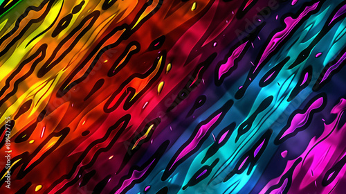 Rainbow colored abstract painting with vibrant hues and fluid te photo