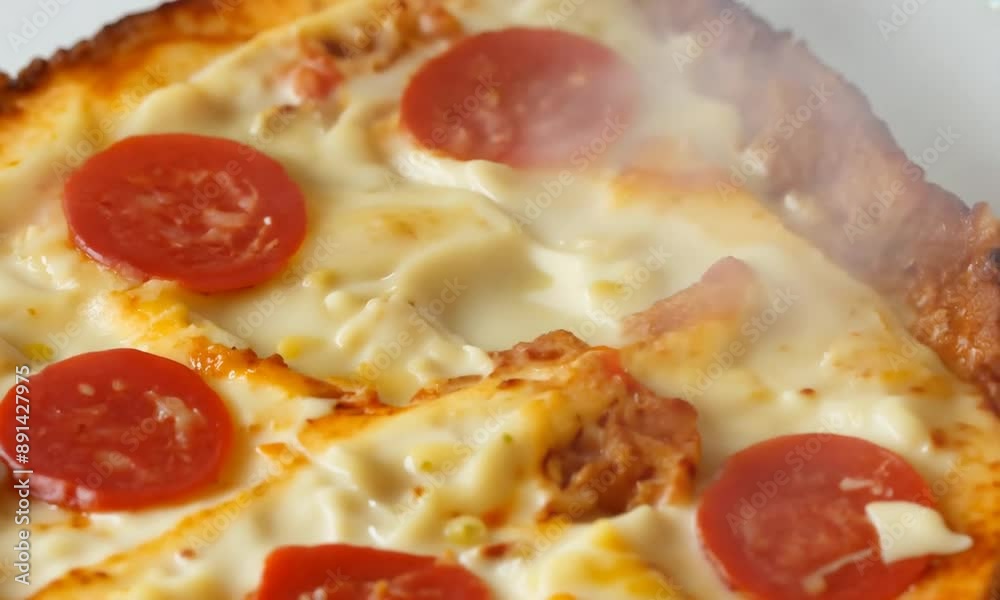 Close-Up of Pepperoni Pizza Slice on White Background