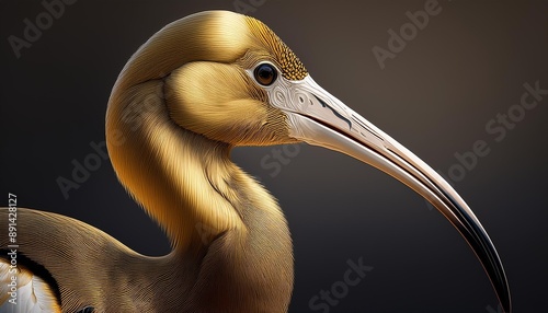 Design a logo of a golden ibis with curved beak and long legs. photo