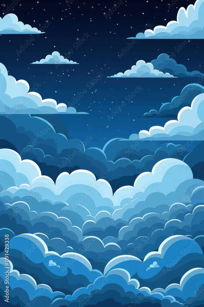 Blue Sky with White Cartoon Clouds Blue Sky with White Cartoon Clouds