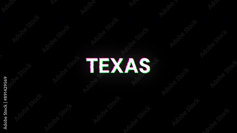 Texas text with screen effects of technological failures. Spectacular screen glitch with various kinds of interference. Looped Texas text with screen effects of technological failures. Spectacular screen glitch with various kinds of interference. Looped