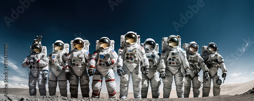 A Group of Astronauts Standing on a Snowy Surface Under a Cloudy Sky