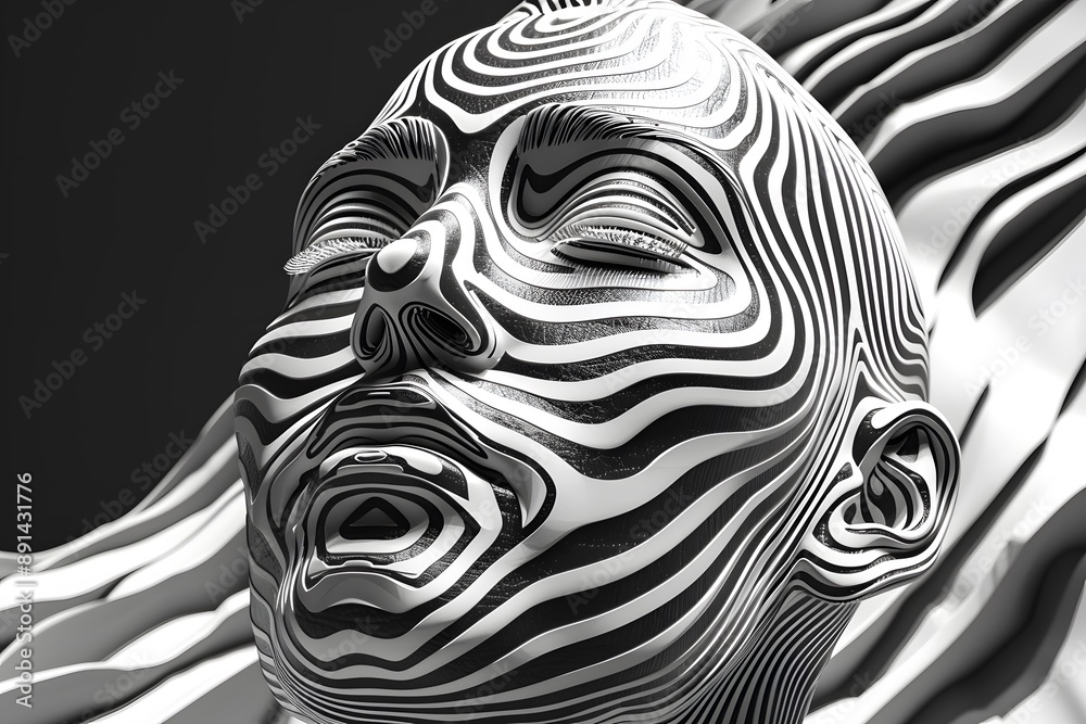 Obraz premium Striking Monochrome Portrait with Fluid Lines and Patterns