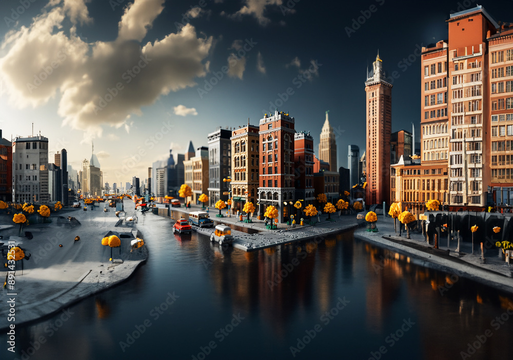 Fototapeta premium Cityscape made of blocks: block-built urban area.