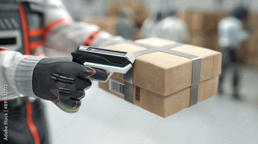 Futuristic 3D Hands Scanning Barcode on Package with High-Tech Scanner, Generative Ai Futuristic 3D Hands Scanning Barcode on Package with High-Tech Scanner, Generative Ai