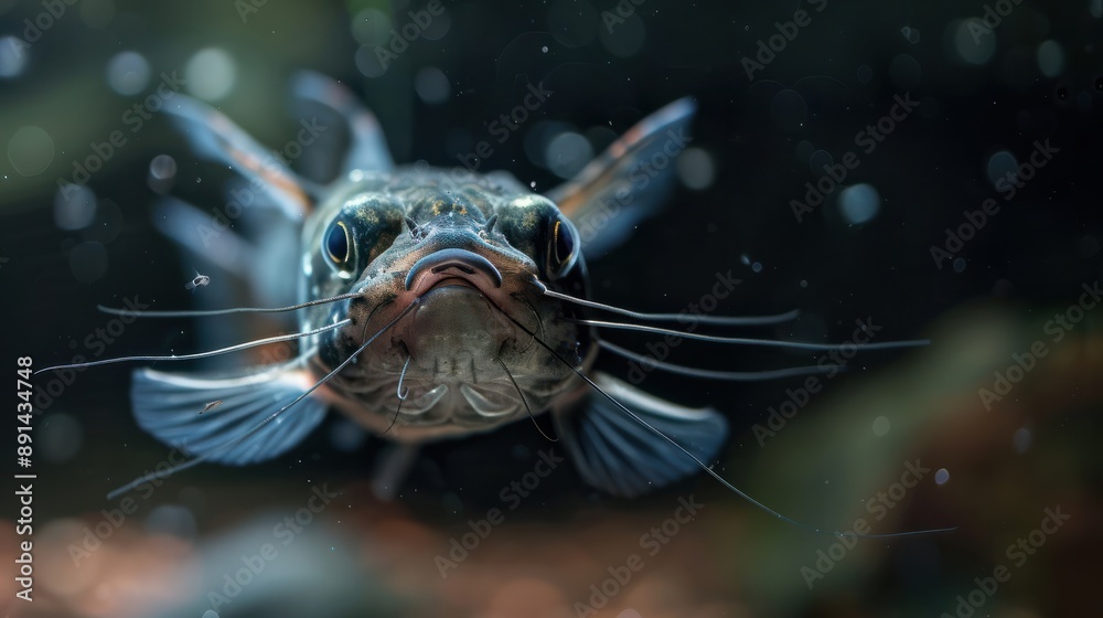 Naklejka premium Close-Up Macro Shot of a cory catfish, for Nature Photography, Underwater Exploration. Background Wallpaper.