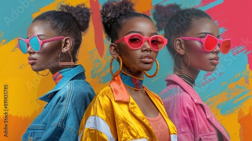Three Black African American Female Models from 90s and Y2K Eras: Fashion, Vibrant, and Design Aesthetics Resurging with Gen Z and Beyond
