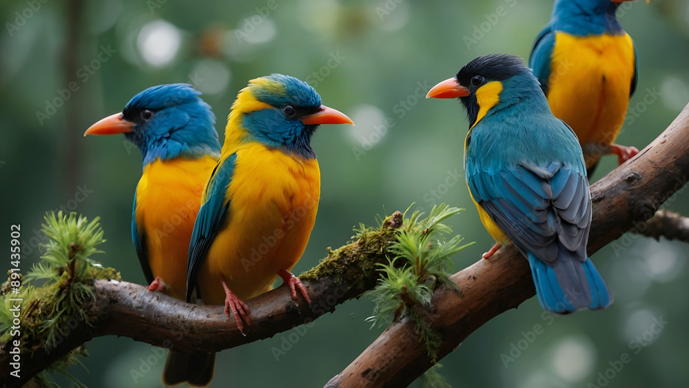 Obraz premium three birds on the tree