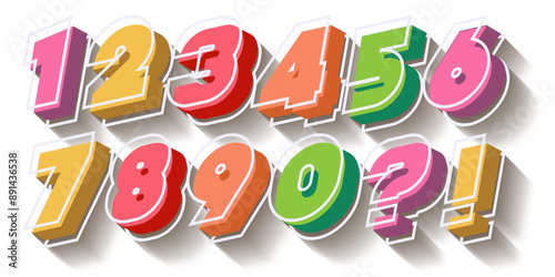 Number set colorful 3d style modern typography