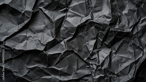 crumpled black paper with a detailed texture close up the paper with white cracks rough paper texture for background