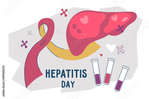 Hepatitis World Awareness Day, banner or poster on theme of health, flat vector illustration on white background.