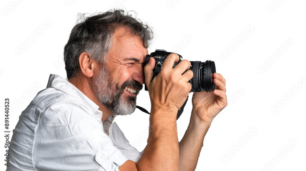 Smiling man photographer is taking images photo with dslr camera Smiling man photographer is taking images photo with dslr camera