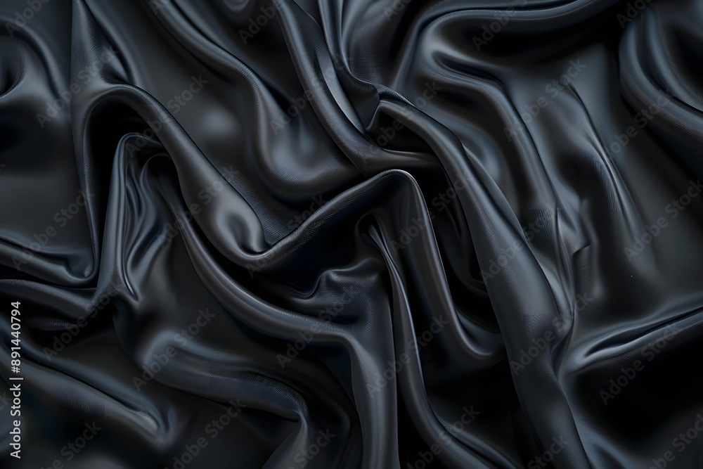 Luxurious Black Satin Fabric with Elegant Drapes and Soft Texture Luxurious Black Satin Fabric with Elegant Drapes and Soft Texture