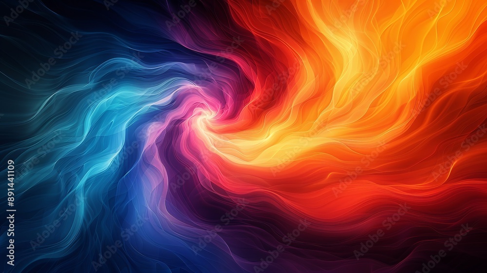 Obraz premium Swirling vortex of colors with a gradient effect creating depth and movement ideal for dynamic and vibrant background illustrations Illustration Flat Color, Clip Art Style , Minimalism,