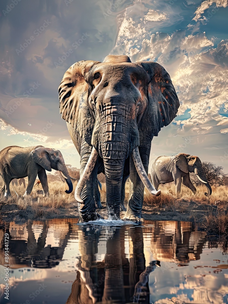 Fototapeta premium Gentle Giant Elephant at Waterhole
