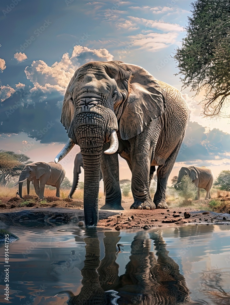 Fototapeta premium Gentle Giant Elephant at Waterhole